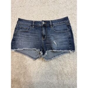 PINK Victoria's Secret Denim Shorts Dark Wash Frayed Hem Distressed Size 6